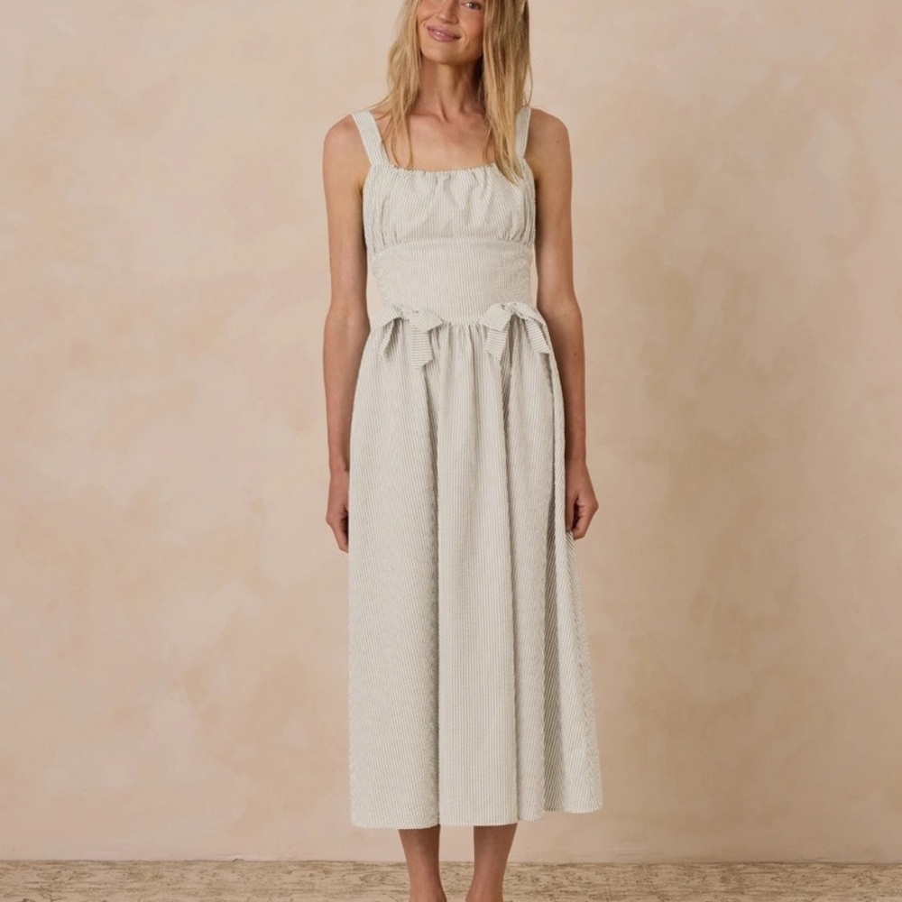 NORALEE BETSY DRESS SIZE SMALL STRIPED SAGE GREEN COTTON COTTAGE CORE MIDI